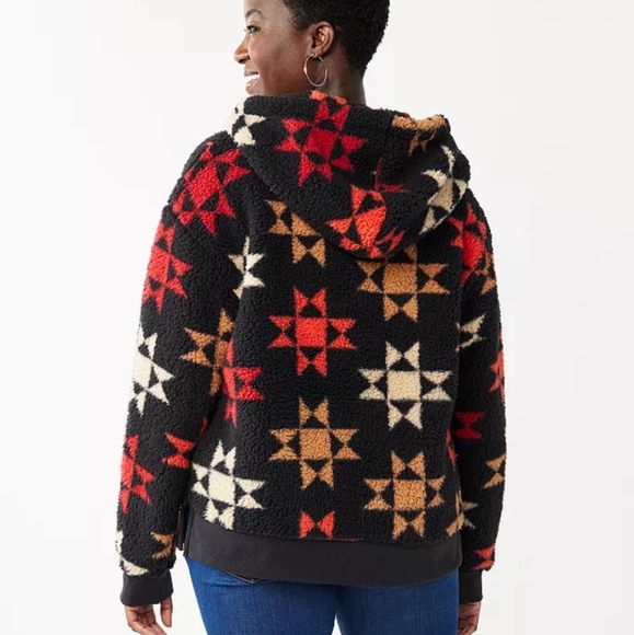 Sonoma Goods Life Henley Sherpa Geometric Patterned Hoodie Cozy Cabin Casual XL - Picture 1 of 5